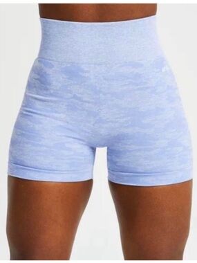 AYBL Women’s Light Blue Camo Seamless High-Waist Evolve Shorts Sz M